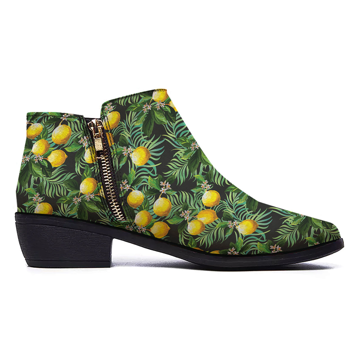 Lemon Tropical Print Pattern Ankle Boots-grizzshop