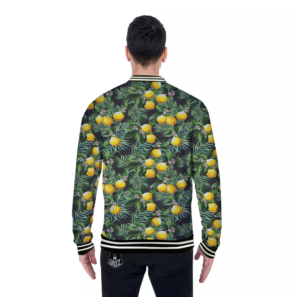 Lemon Tropical Print Pattern Baseball Jacket-grizzshop