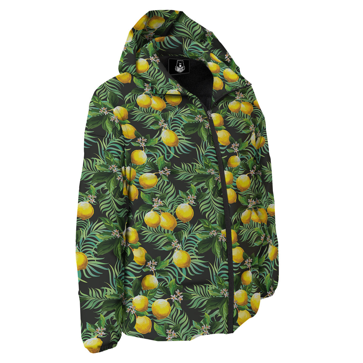 Lemon Tropical Print Pattern Down Jacket-grizzshop