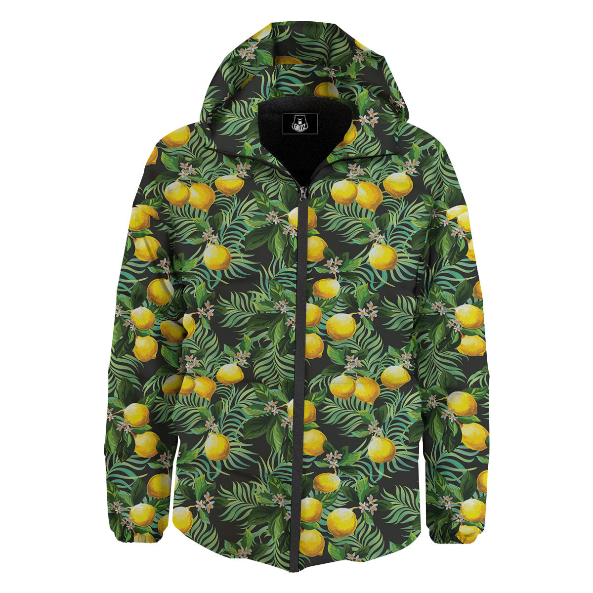 Lemon Tropical Print Pattern Down Jacket-grizzshop