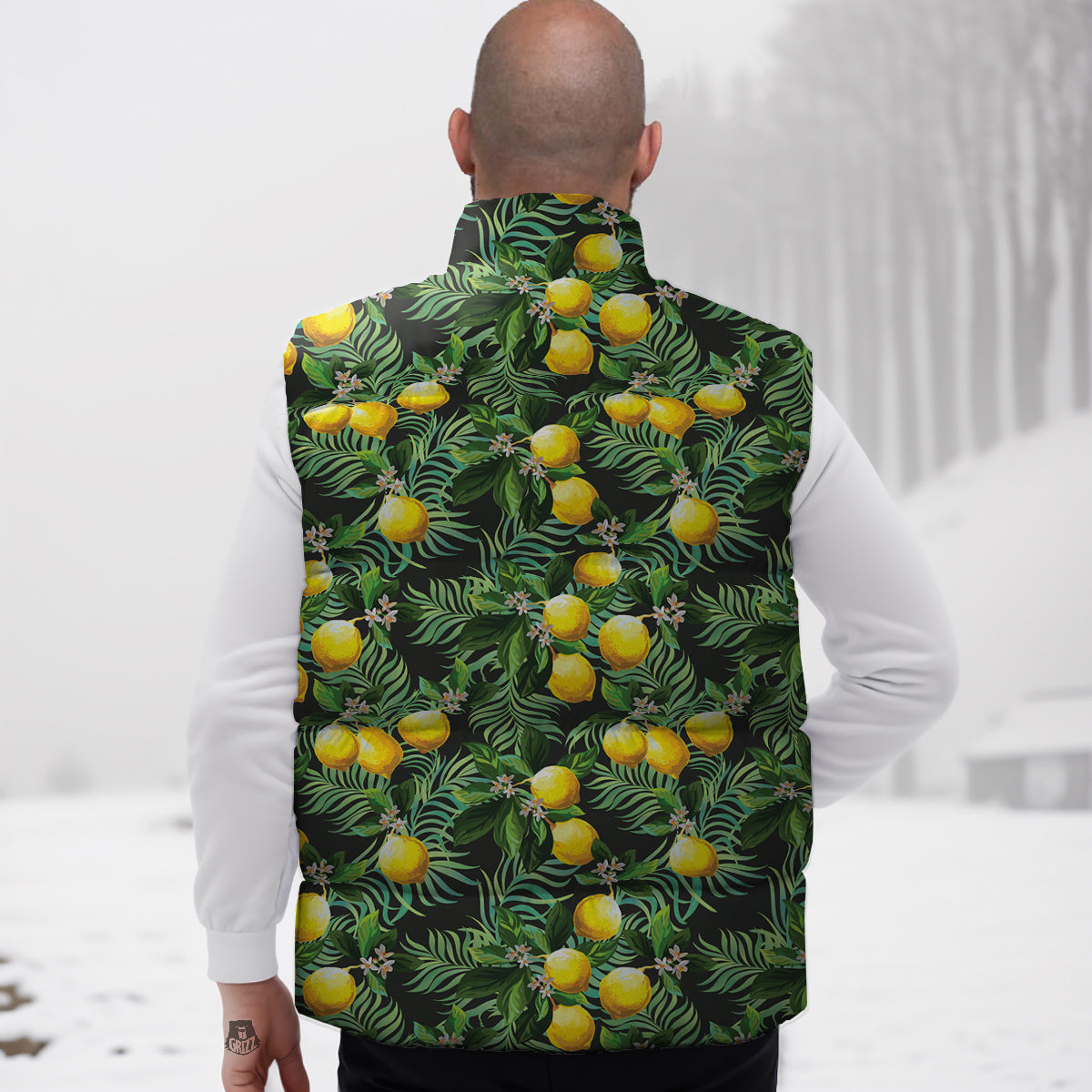 Lemon Tropical Print Pattern Down Vest-grizzshop