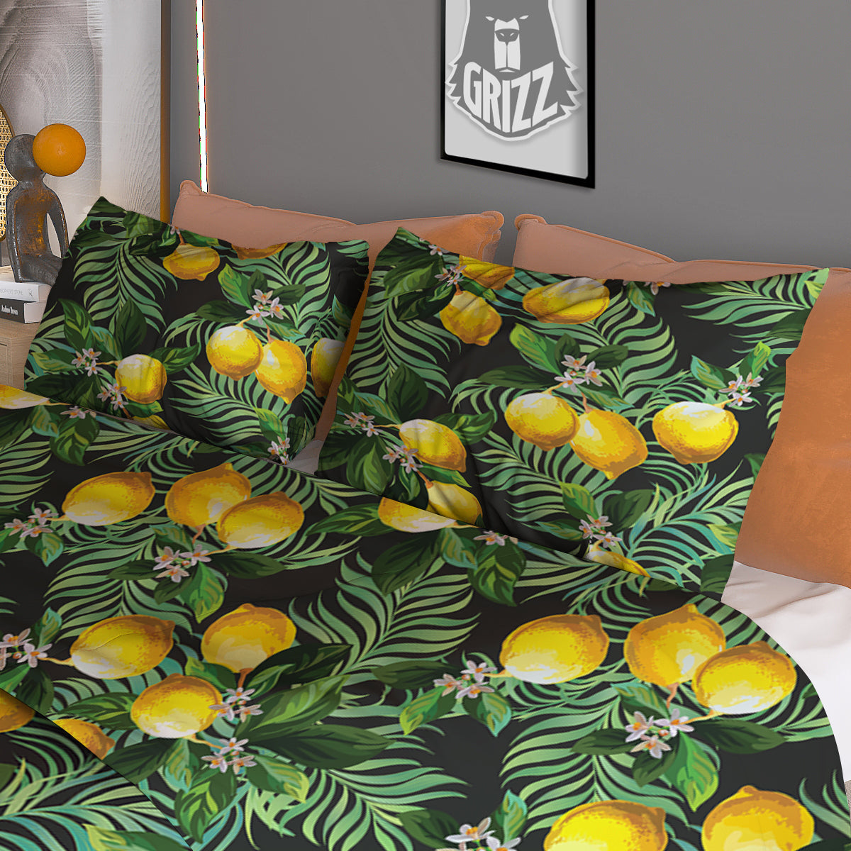 Lemon Tropical Print Pattern Duvet Cover Bedding Set-grizzshop