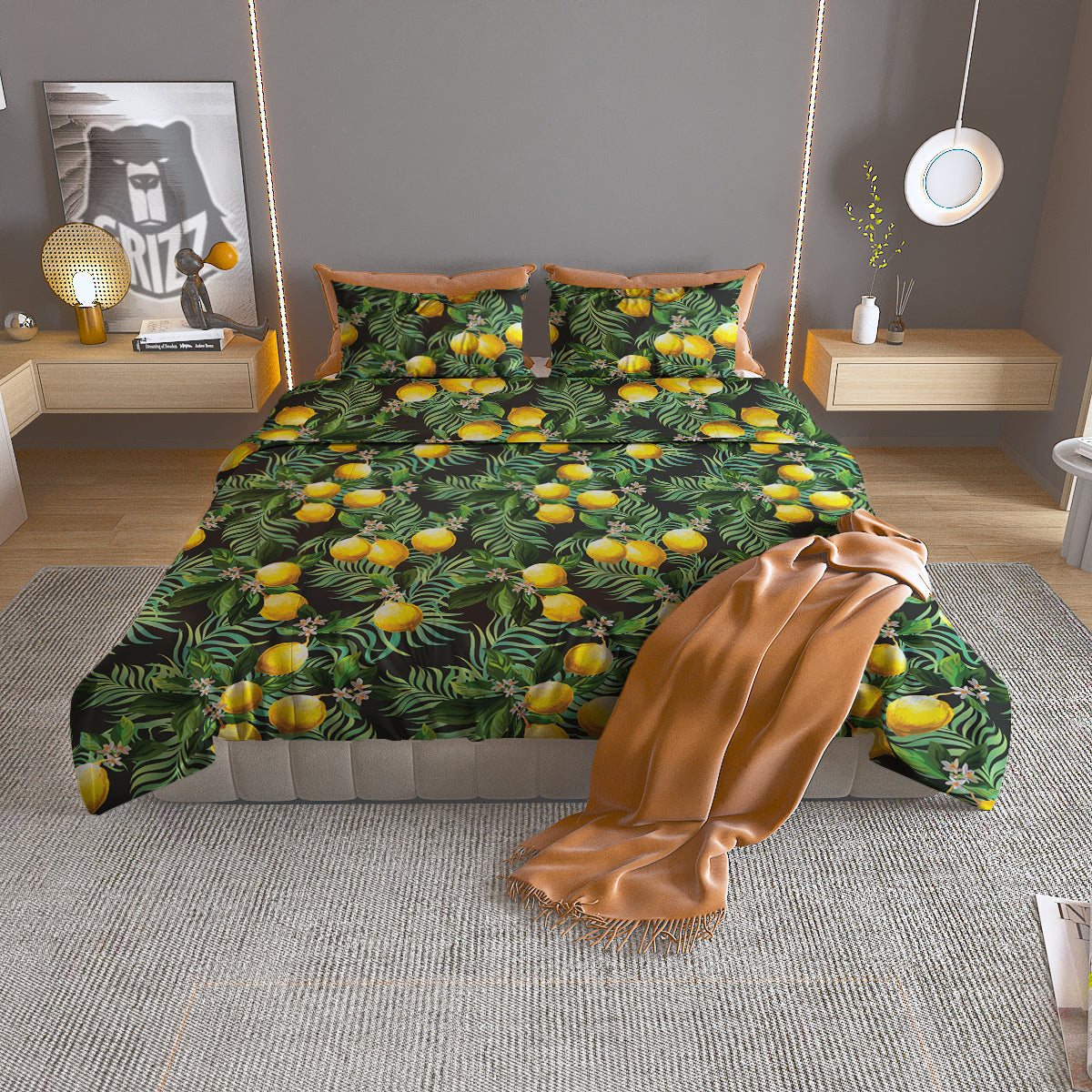 Lemon Tropical Print Pattern Duvet Cover Bedding Set-grizzshop