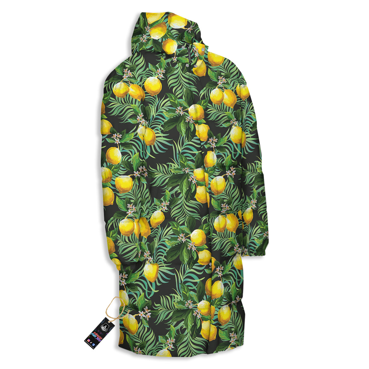 Lemon Tropical Print Pattern Long Down Jacket-grizzshop