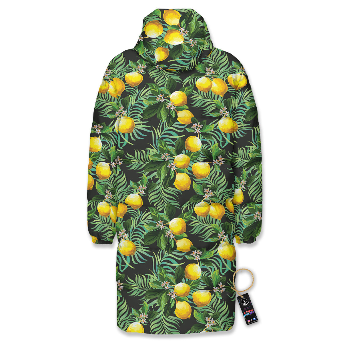 Lemon Tropical Print Pattern Long Down Jacket-grizzshop