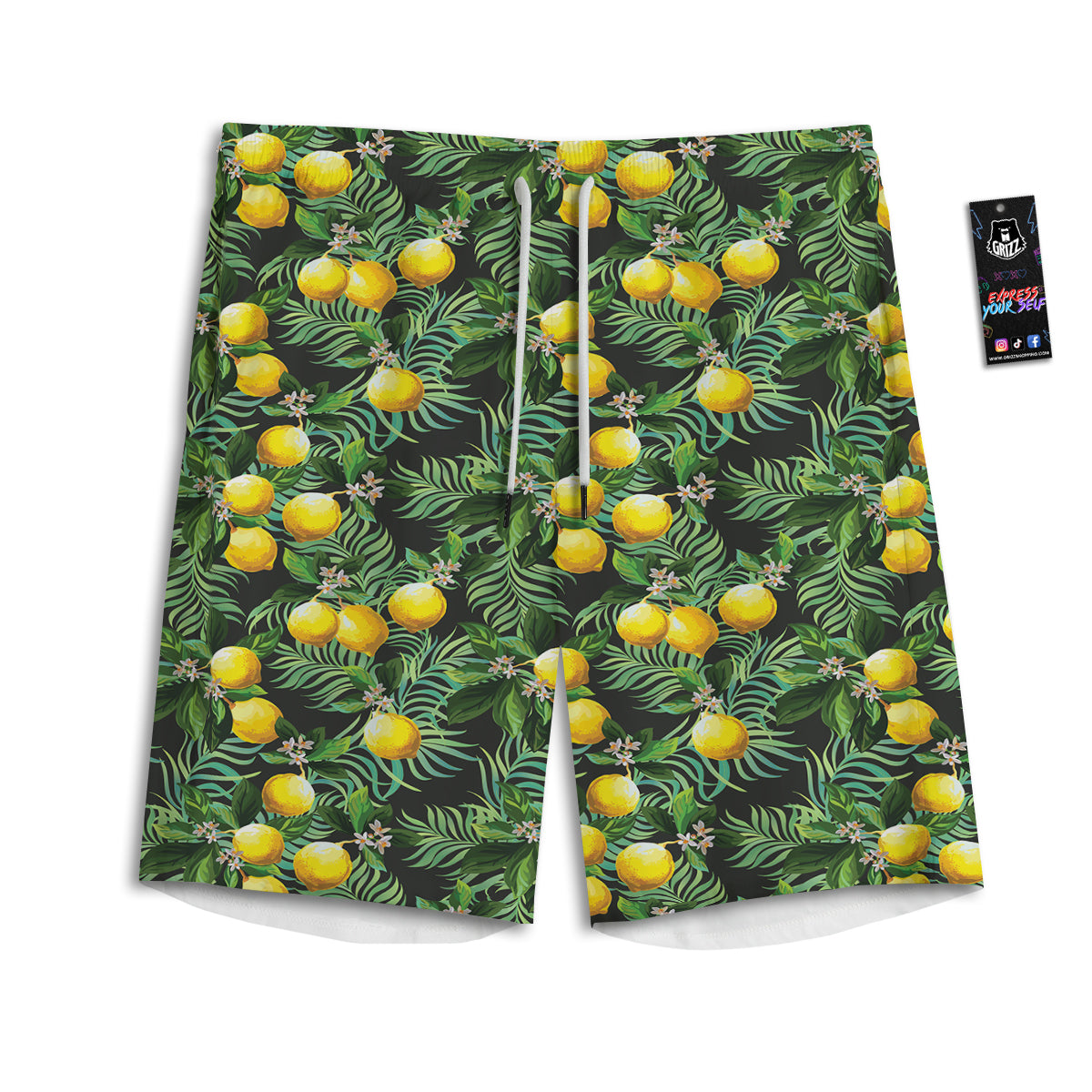 Lemon Tropical Print Pattern Men's Athletic Shorts-grizzshop