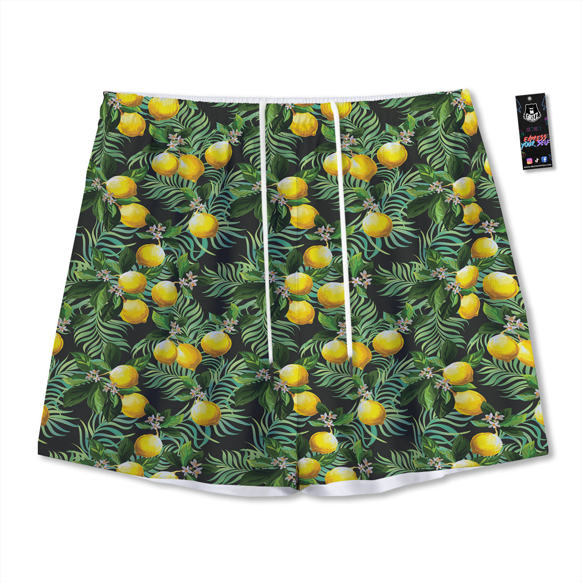 Lemon Tropical Print Pattern Mesh Shorts-grizzshop