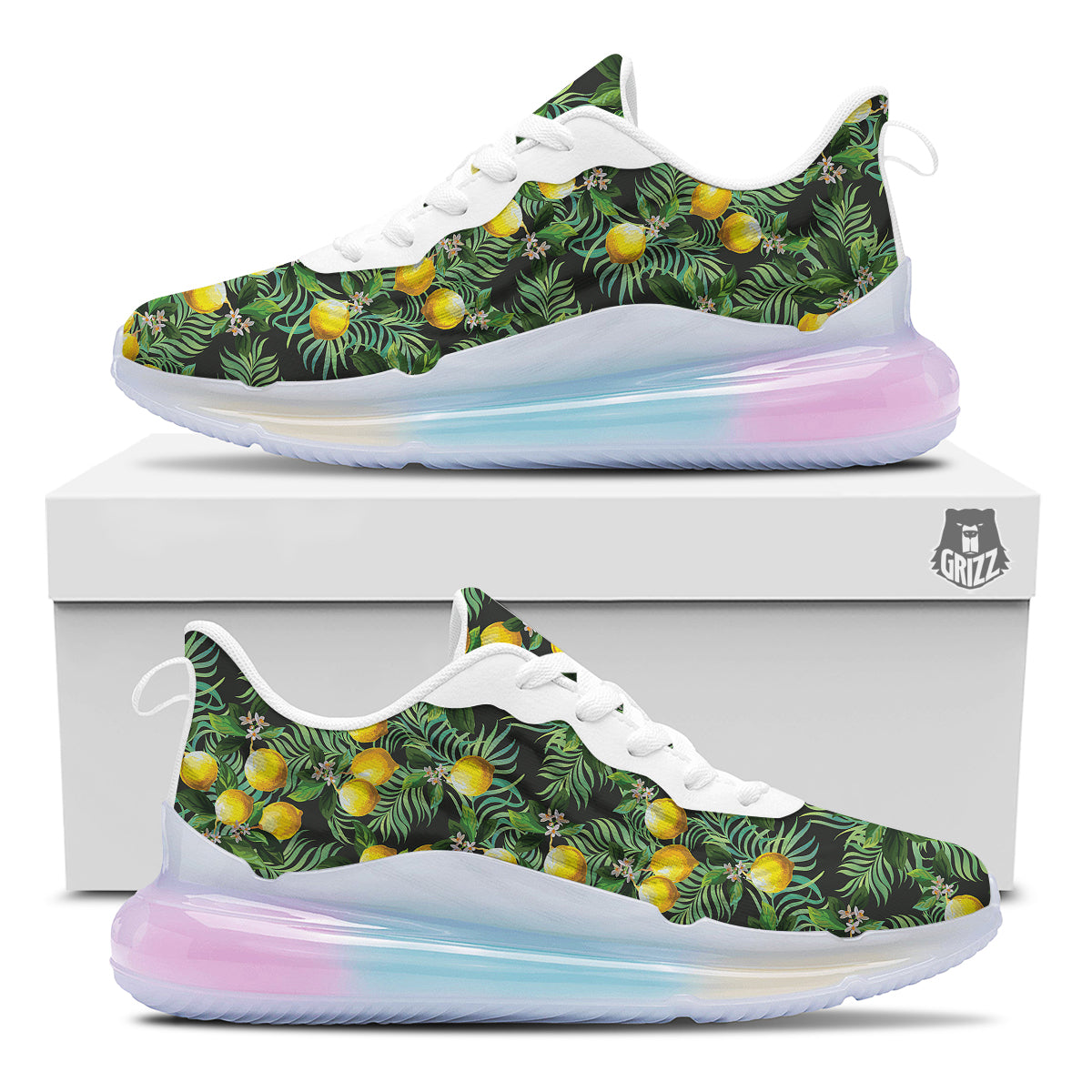 Lemon Tropical Print Pattern Running Sneakers-grizzshop