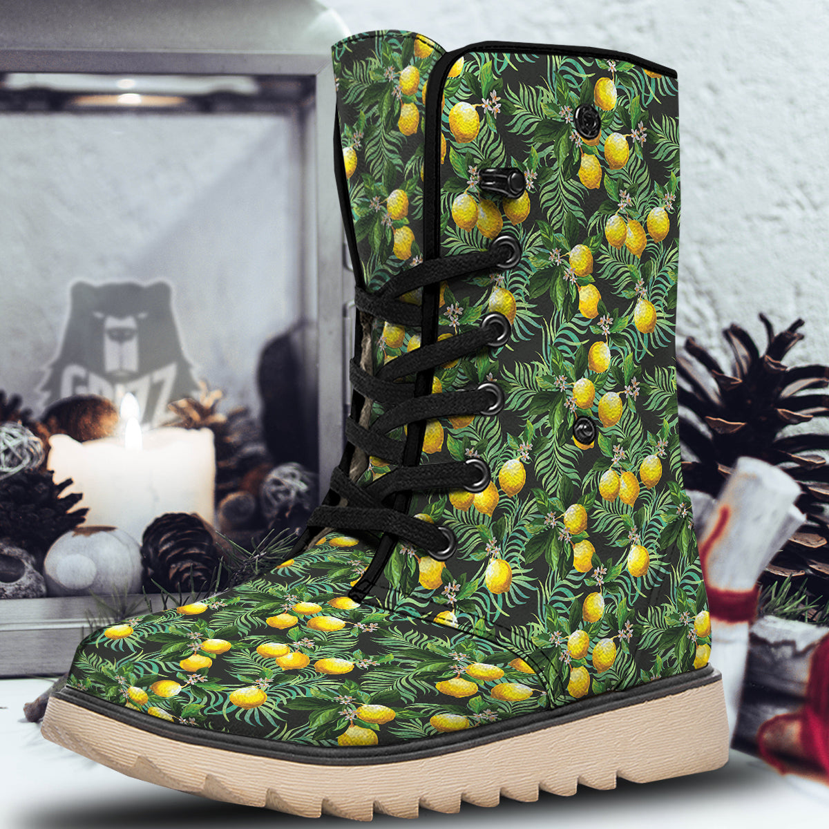 Lemon Tropical Print Pattern Snow Boots-grizzshop