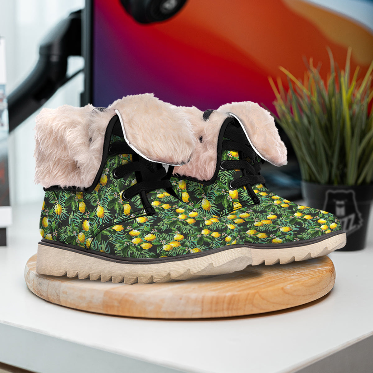 Lemon Tropical Print Pattern Snow Boots-grizzshop