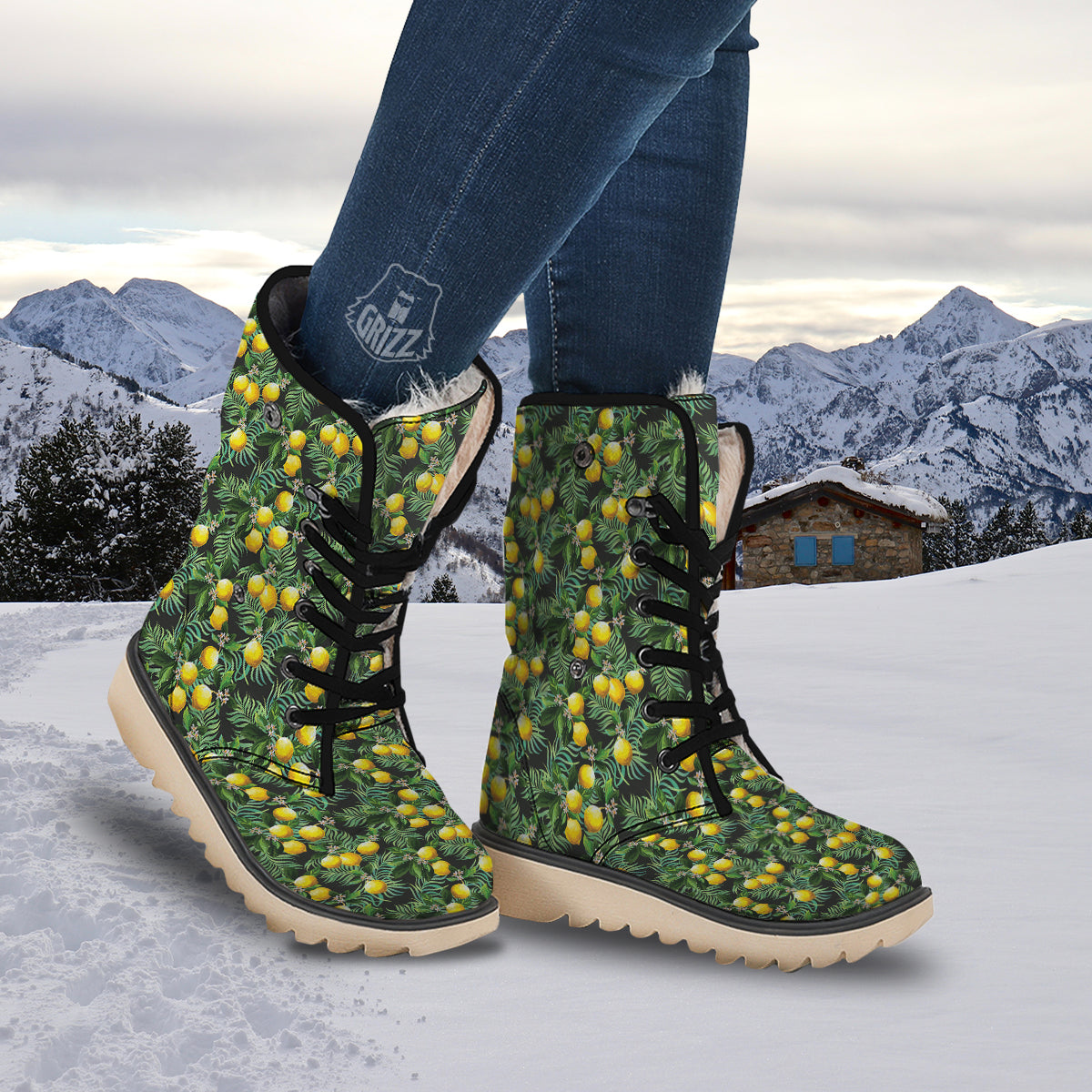 Lemon Tropical Print Pattern Snow Boots-grizzshop