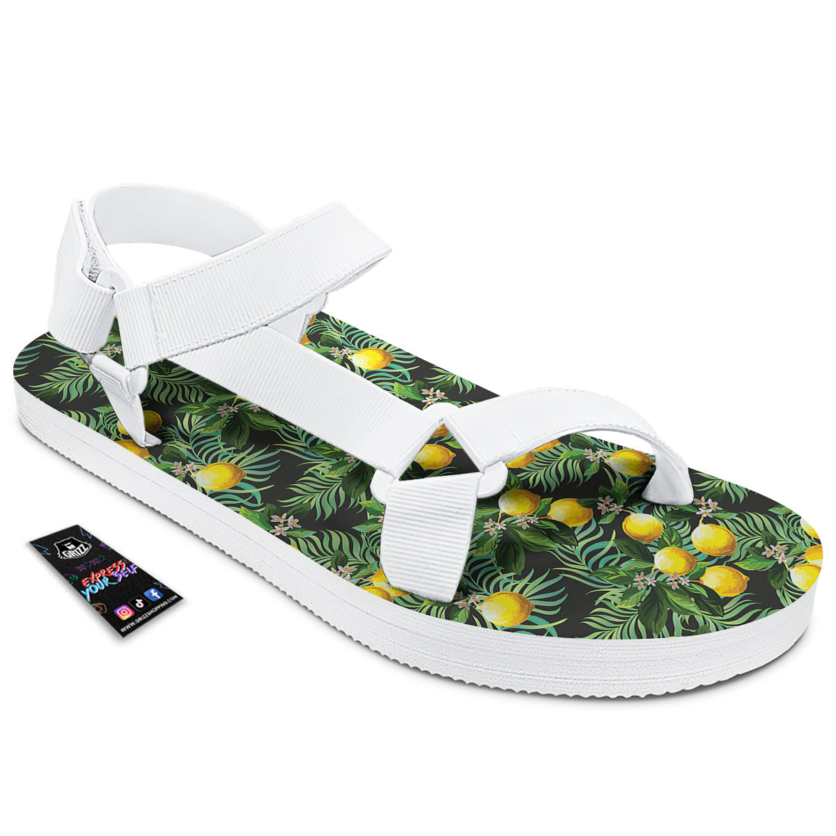 Lemon Tropical Print Pattern White Open Toe Sandals-grizzshop