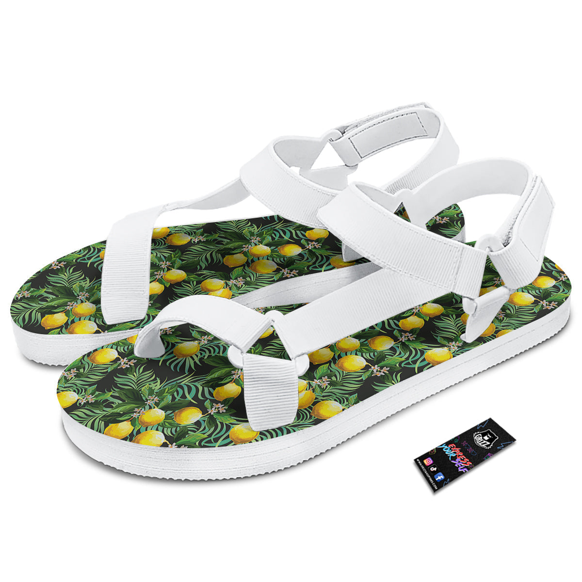 Lemon Tropical Print Pattern White Open Toe Sandals-grizzshop
