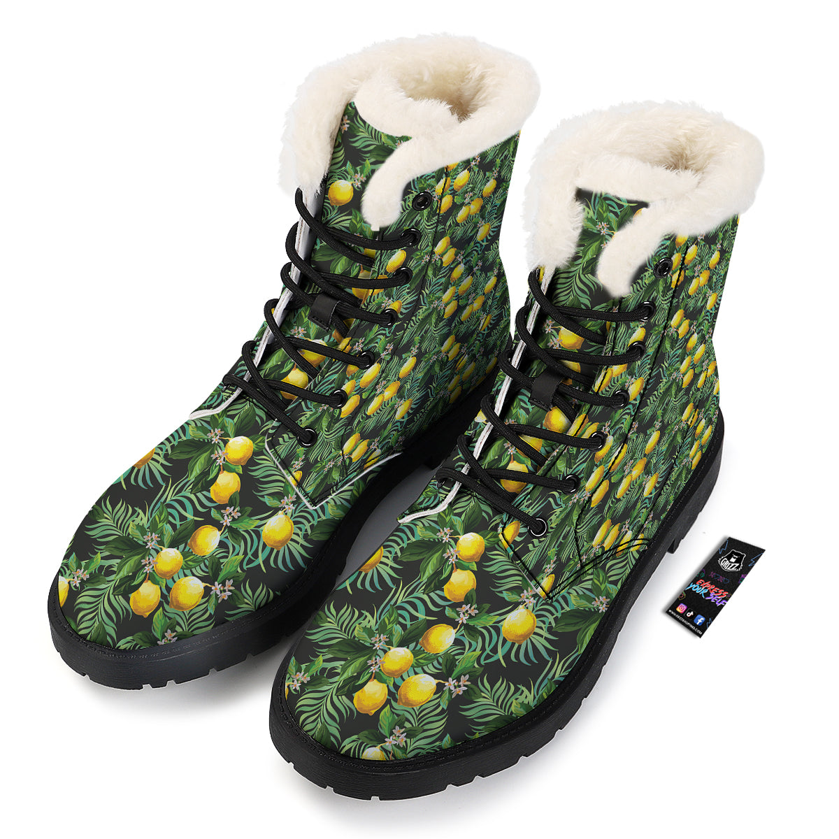 Lemon Tropical Print Pattern Winter Boots-grizzshop