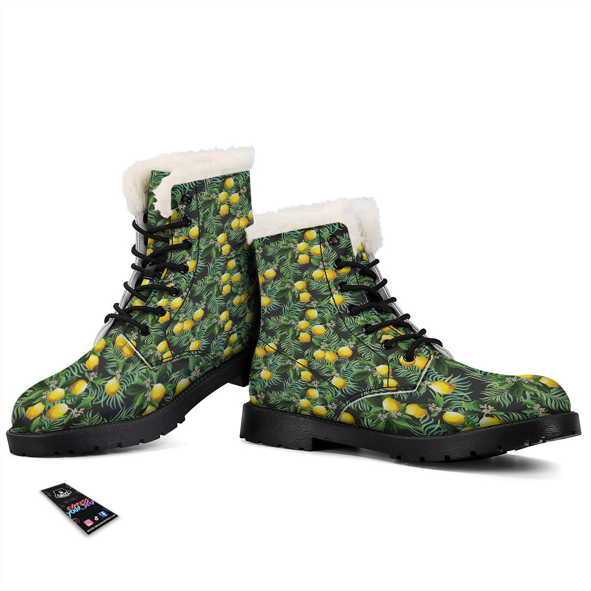Lemon Tropical Print Pattern Winter Boots-grizzshop