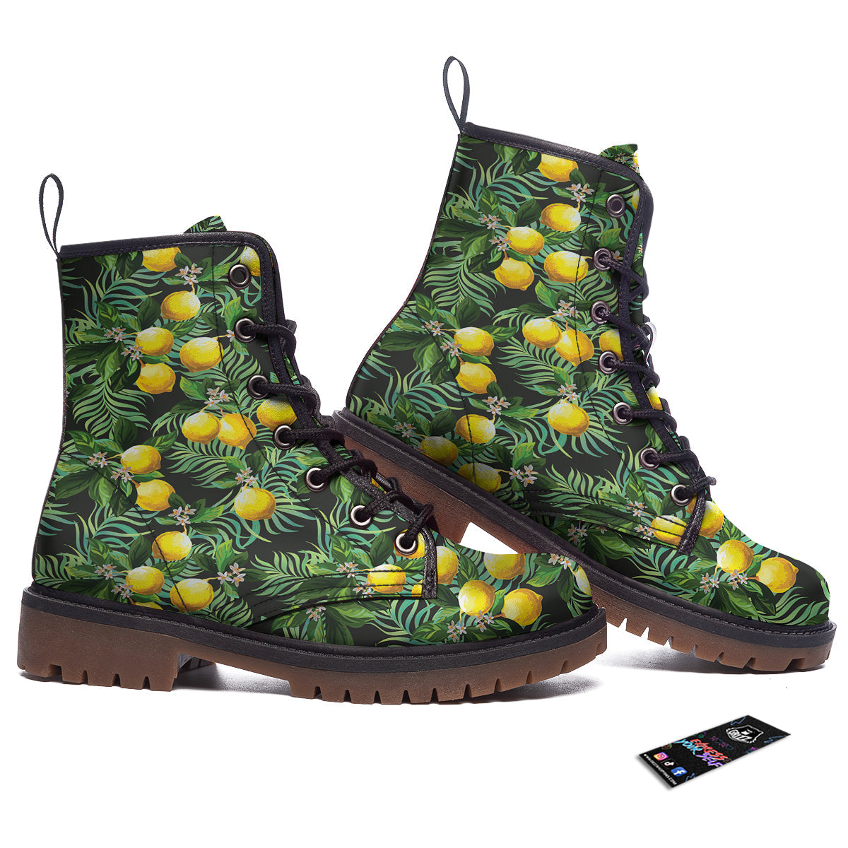 Lemon Tropical Print Pattern Work Boots-grizzshop