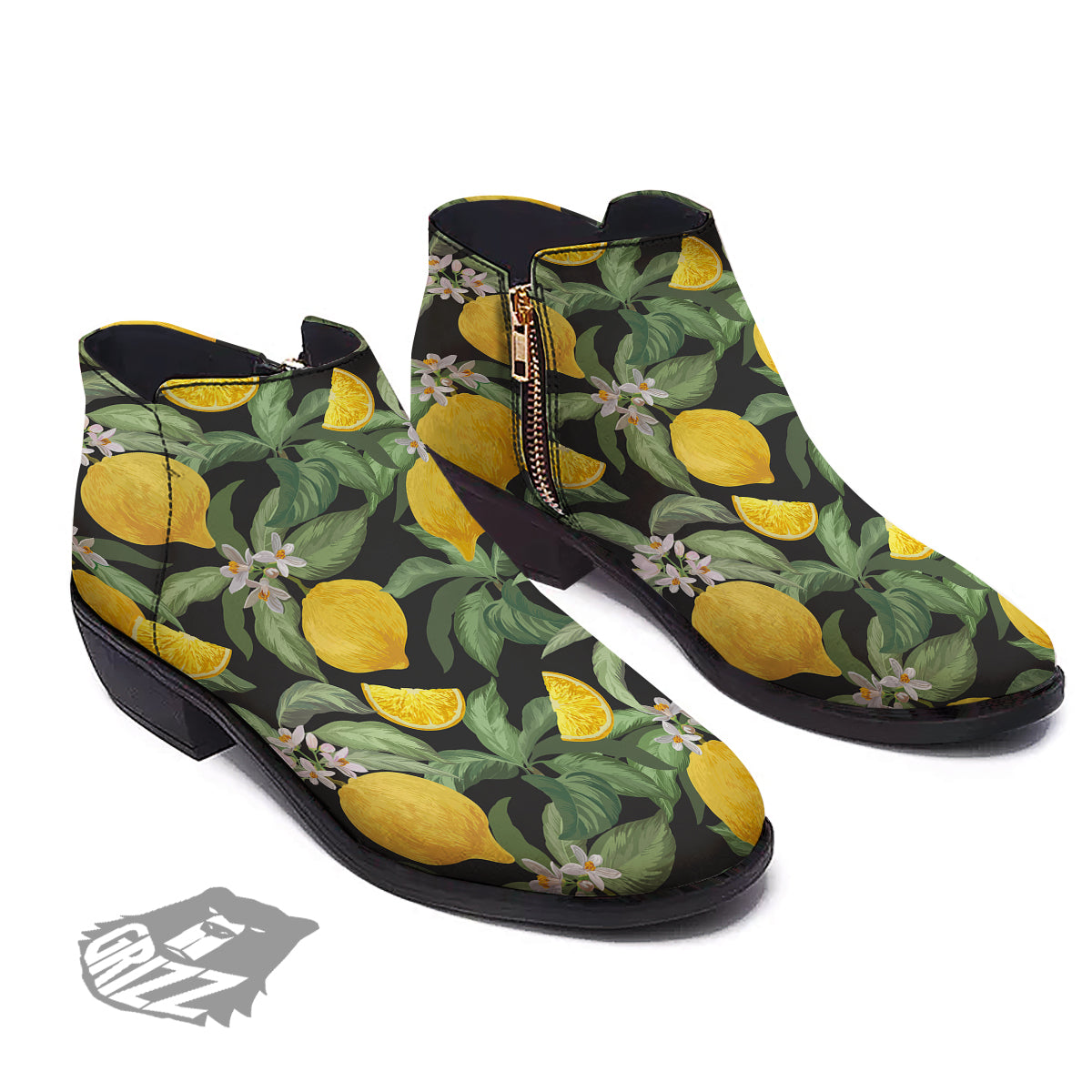 Lemon Yellow Print Pattern Ankle Boots-grizzshop