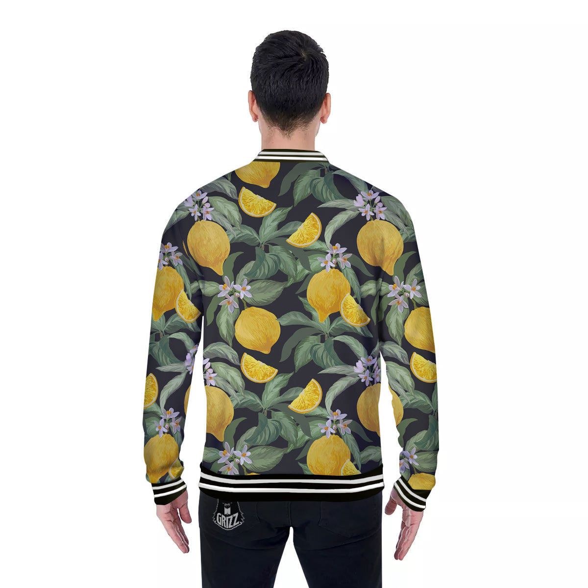 Lemon Yellow Print Pattern Baseball Jacket-grizzshop