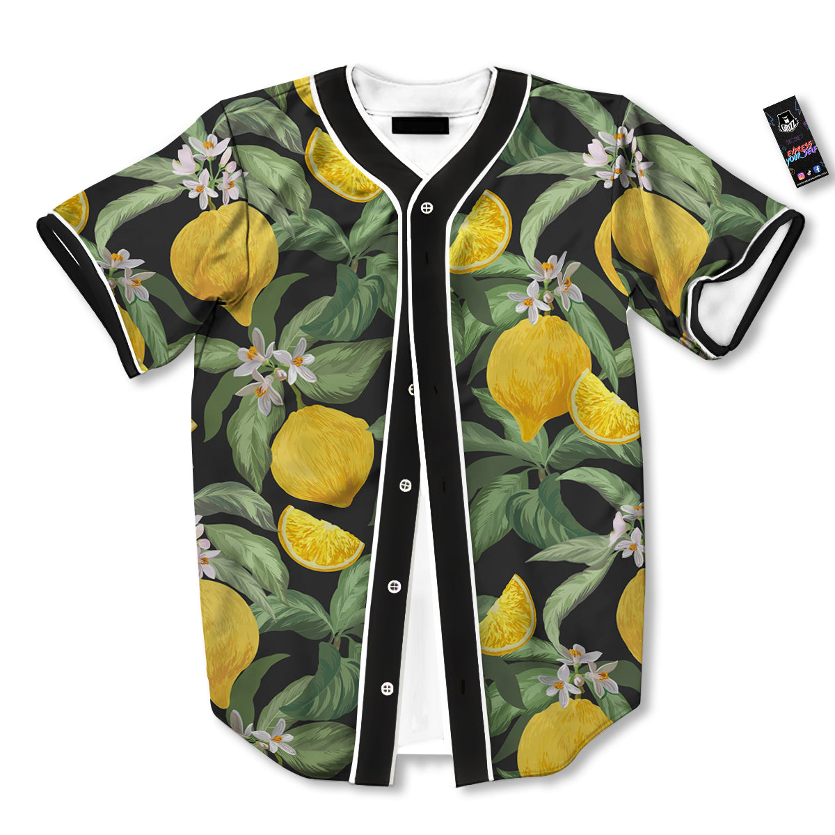 Lemon Yellow Print Pattern Baseball Jersey-grizzshop