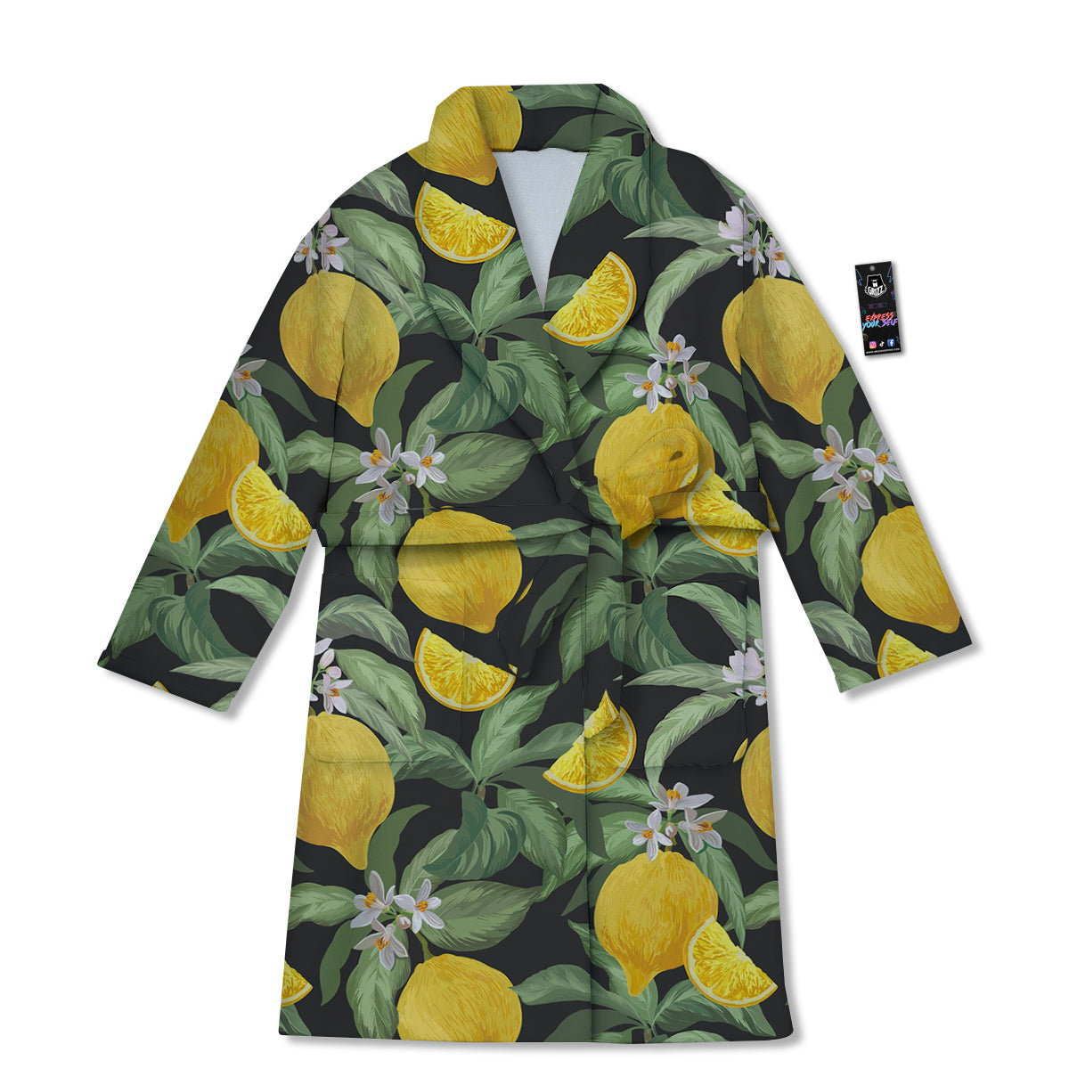 Lemon Yellow Print Pattern Bathrobe-grizzshop
