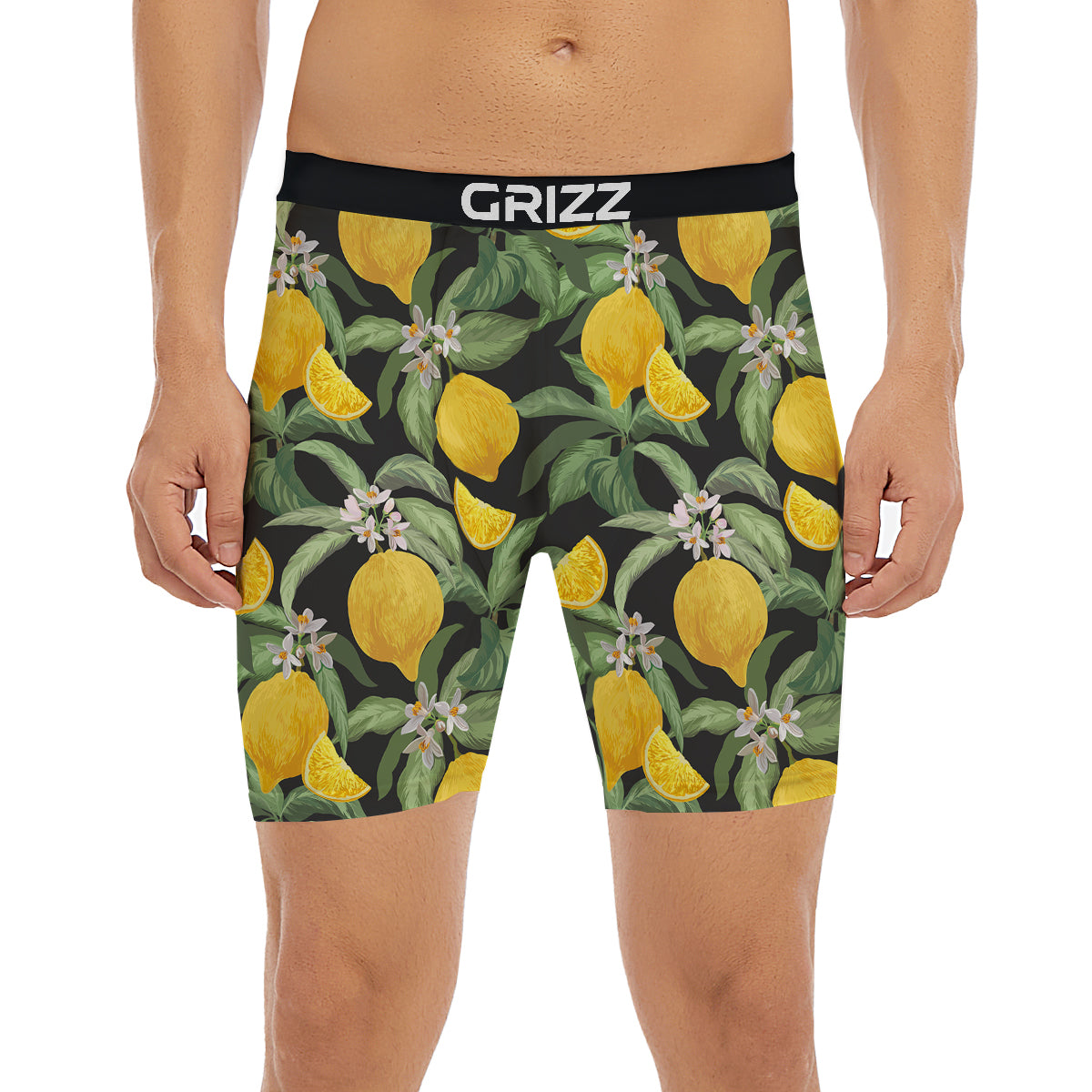 Lemon Yellow Print Pattern Boxer Briefs-grizzshop