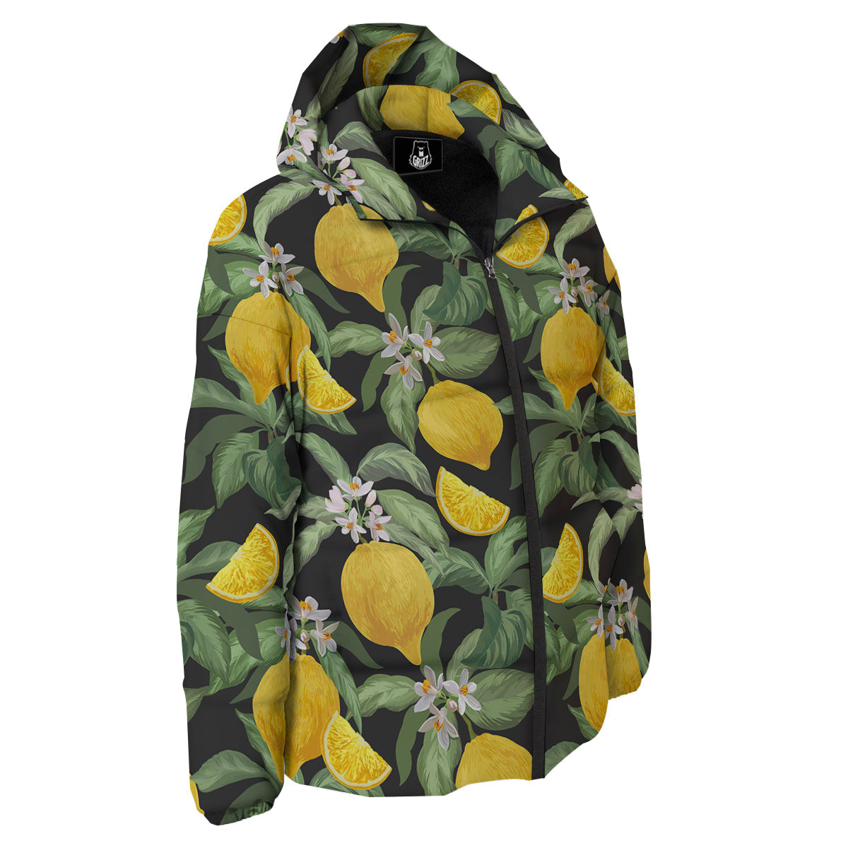 Lemon Yellow Print Pattern Down Jacket-grizzshop