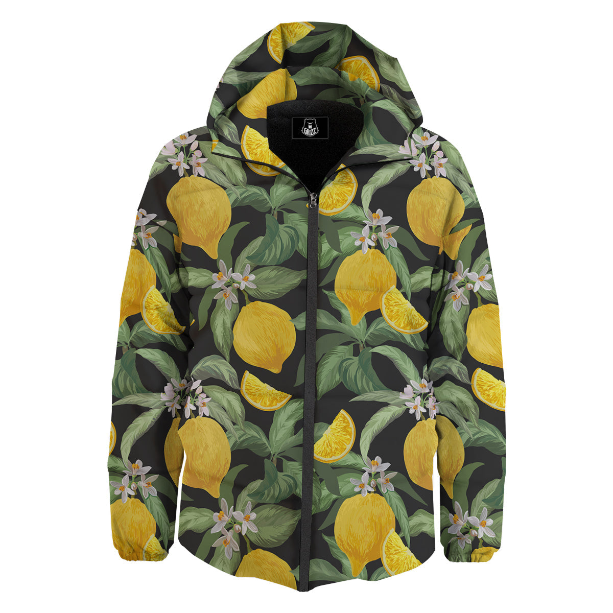 Lemon Yellow Print Pattern Down Jacket-grizzshop