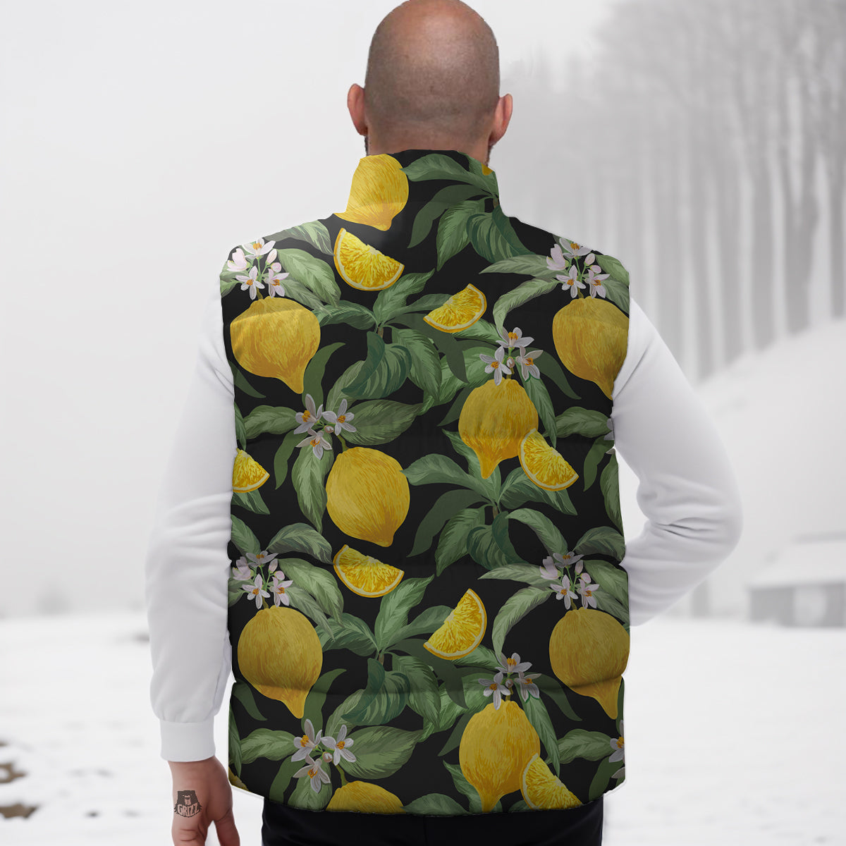 Lemon Yellow Print Pattern Down Vest-grizzshop