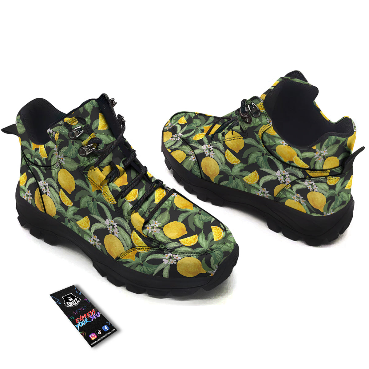 Lemon Yellow Print Pattern Hiking Shoes-grizzshop