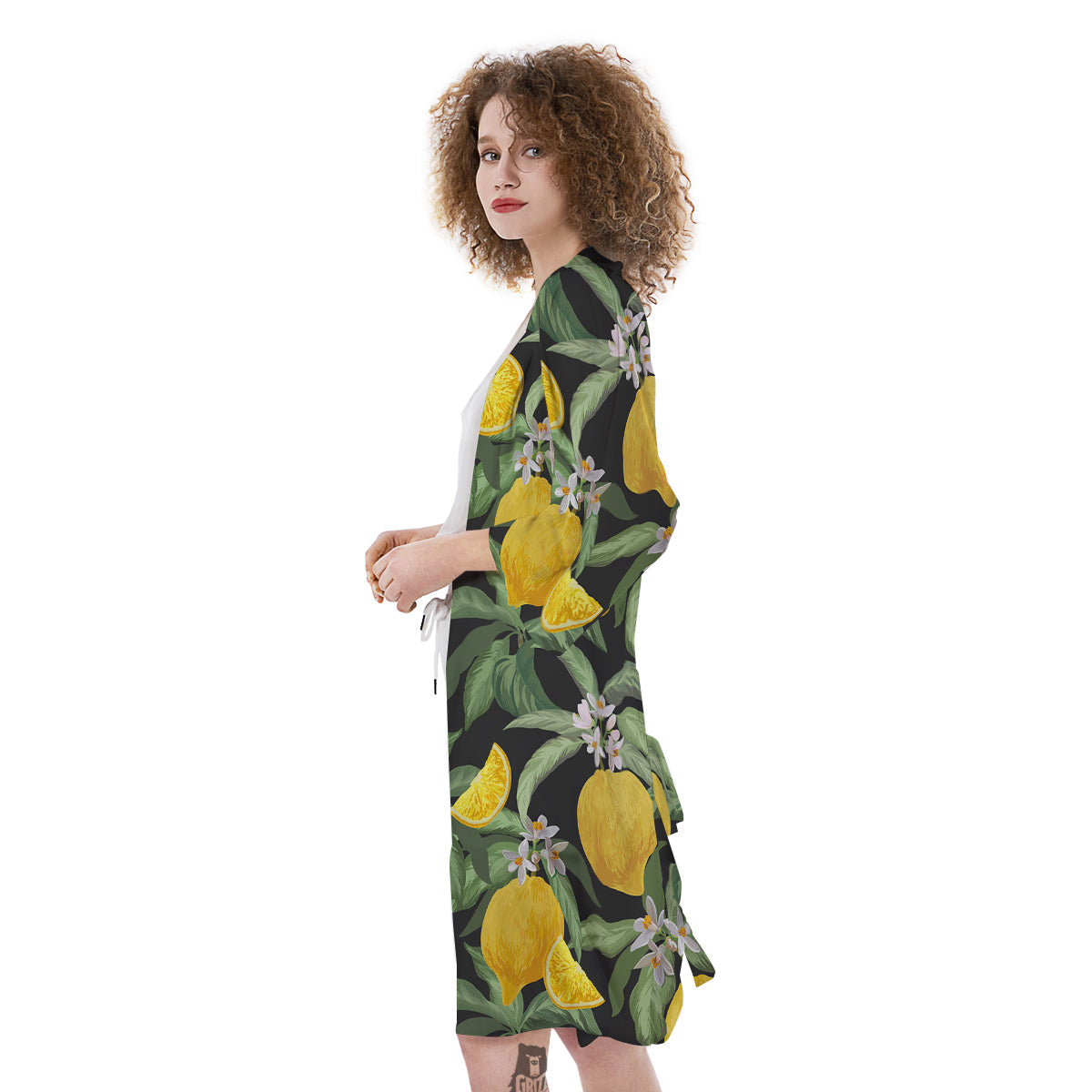 Lemon Yellow Print Pattern Kimono-grizzshop