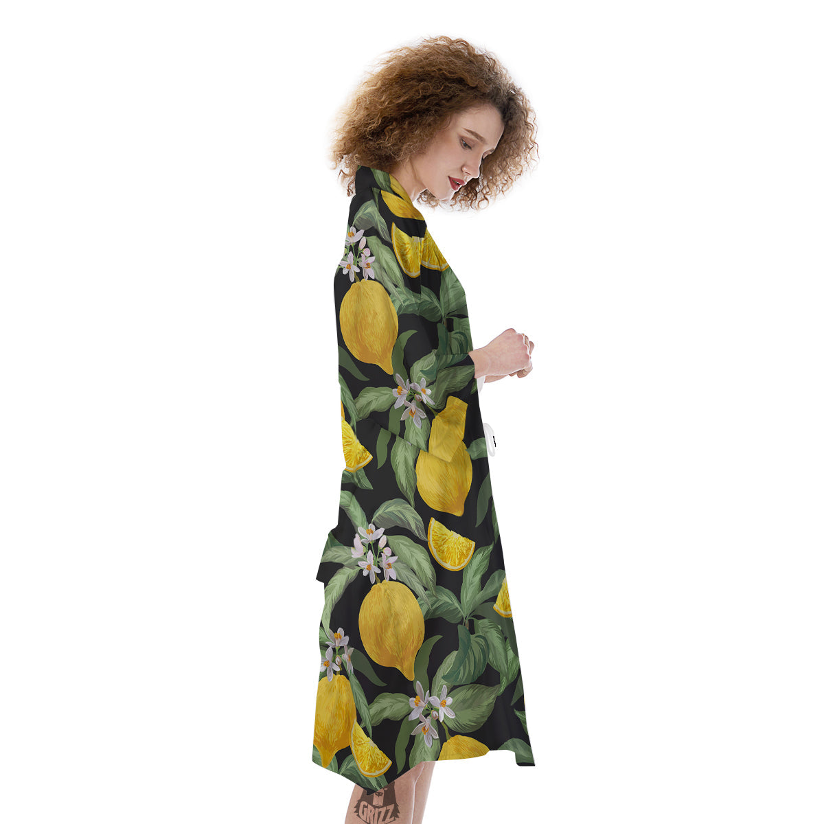 Lemon Yellow Print Pattern Kimono-grizzshop