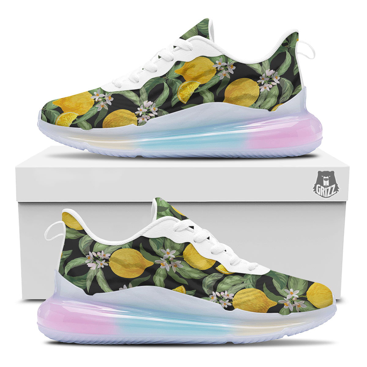 Lemon Yellow Print Pattern Running Sneakers-grizzshop