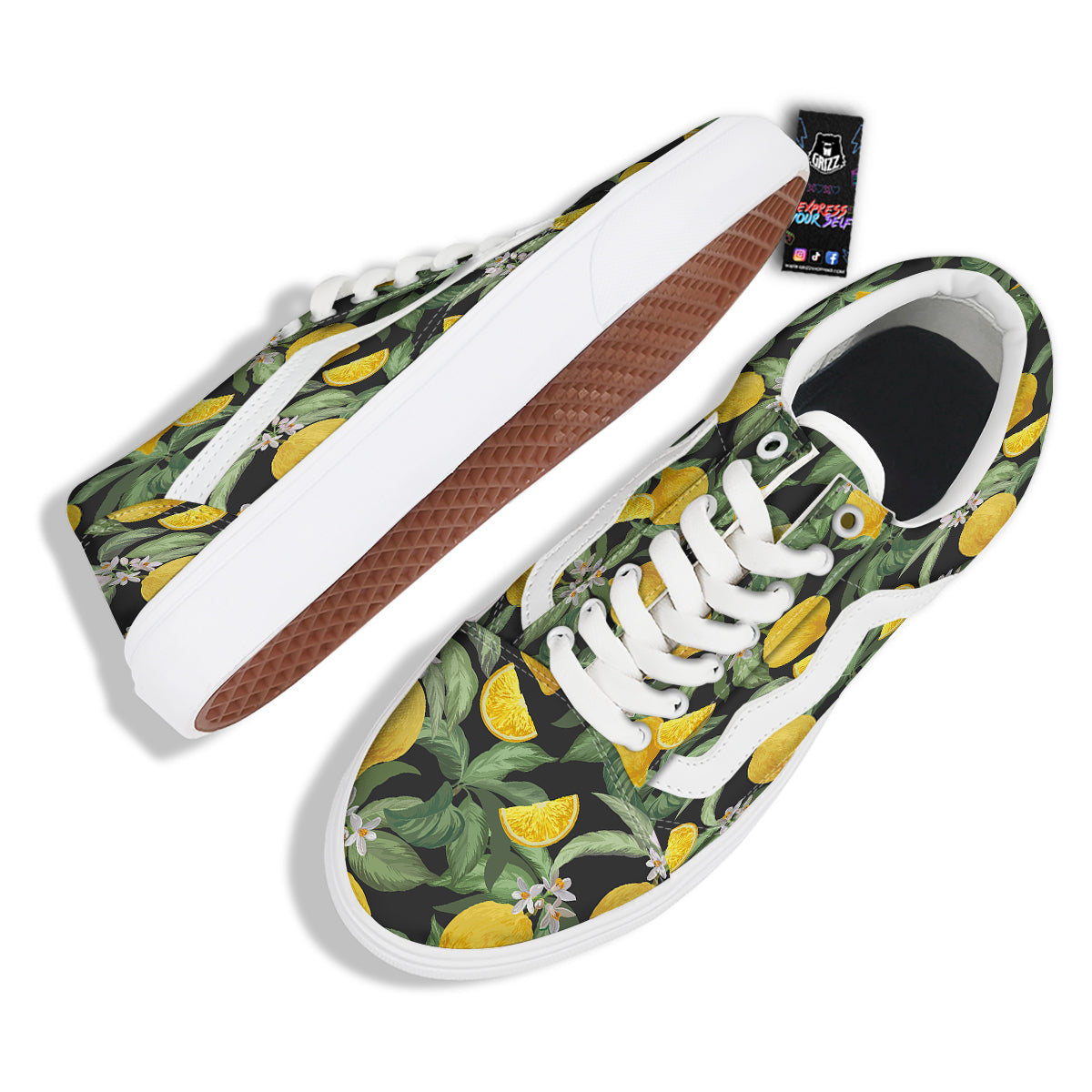 Lemon Yellow Print Pattern Skate Shoes-grizzshop
