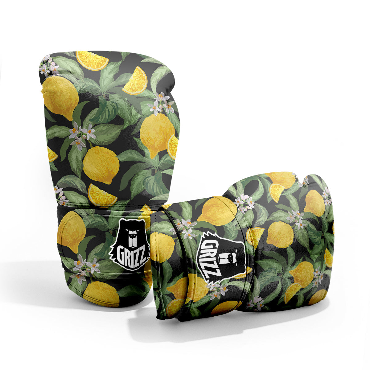 Lemon Yellow Print Pattern Sparring Gloves-grizzshop