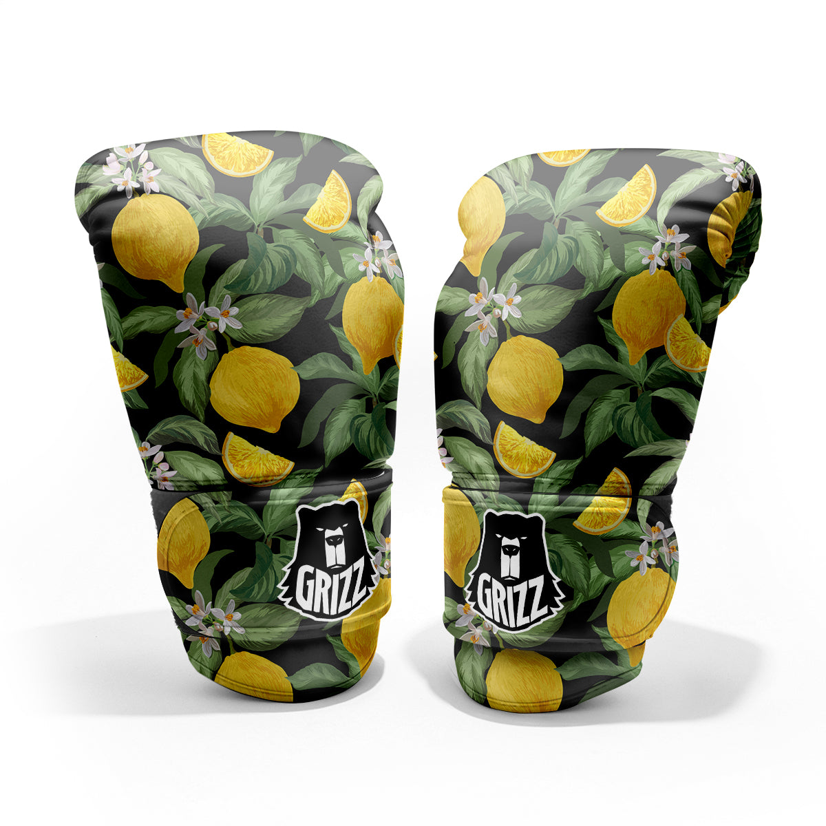 Lemon Yellow Print Pattern Sparring Gloves-grizzshop