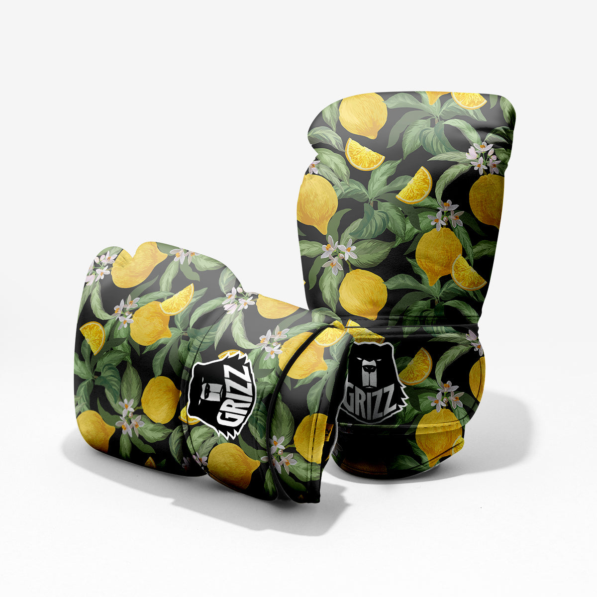 Lemon Yellow Print Pattern Sparring Gloves-grizzshop