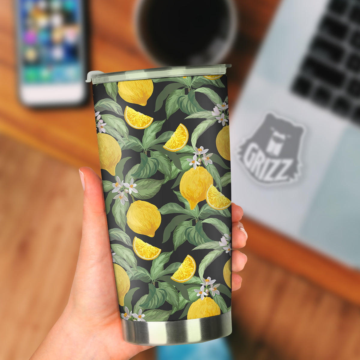 Lemon Yellow Print Pattern Tumbler-grizzshop