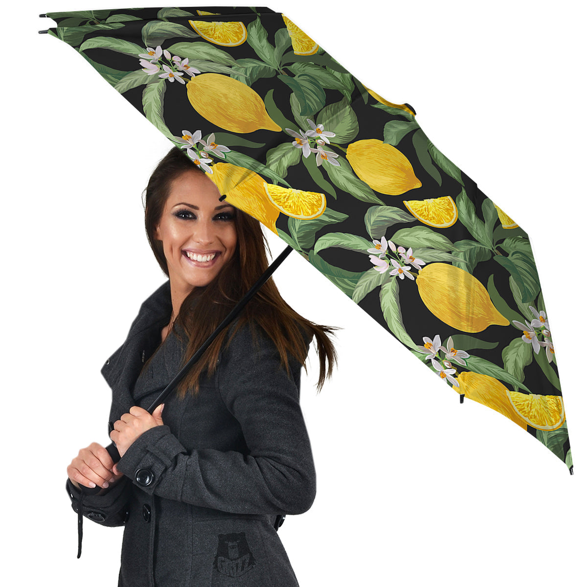 Lemon Yellow Print Pattern Umbrella-grizzshop