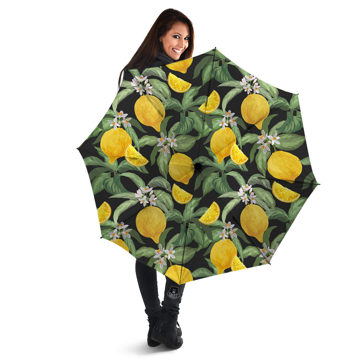 Lemon Yellow Print Pattern Umbrella-grizzshop