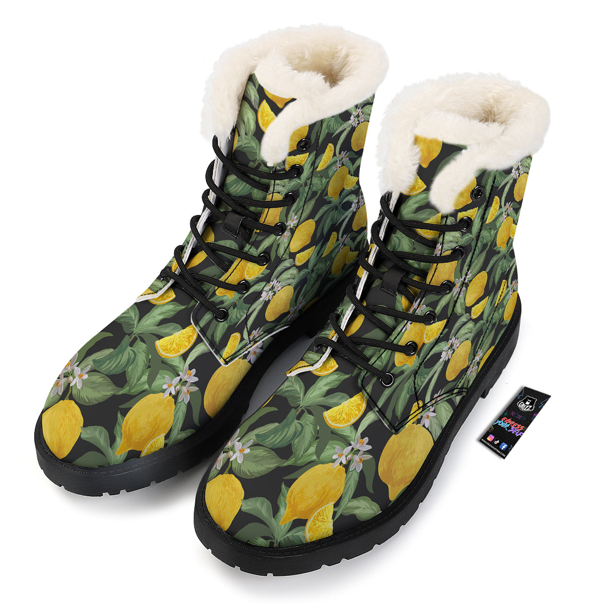 Lemon Yellow Print Pattern Winter Boots-grizzshop