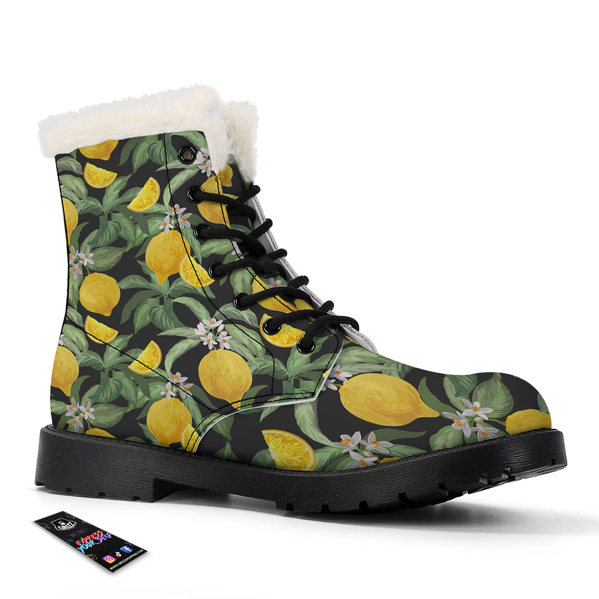 Lemon Yellow Print Pattern Winter Boots-grizzshop
