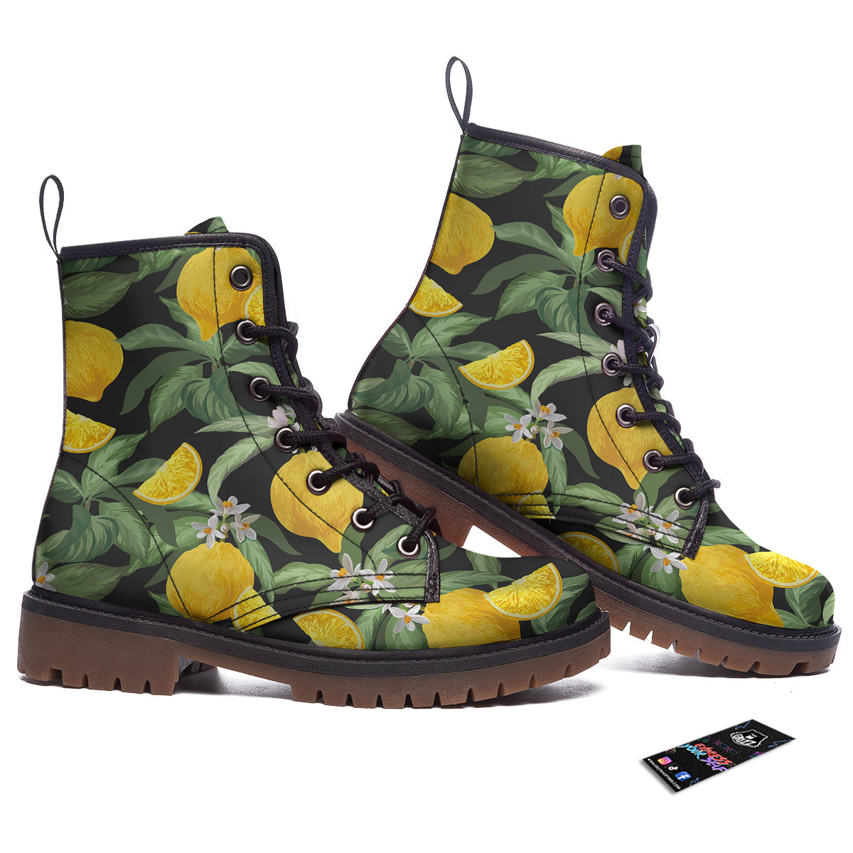 Lemon Yellow Print Pattern Work Boots-grizzshop
