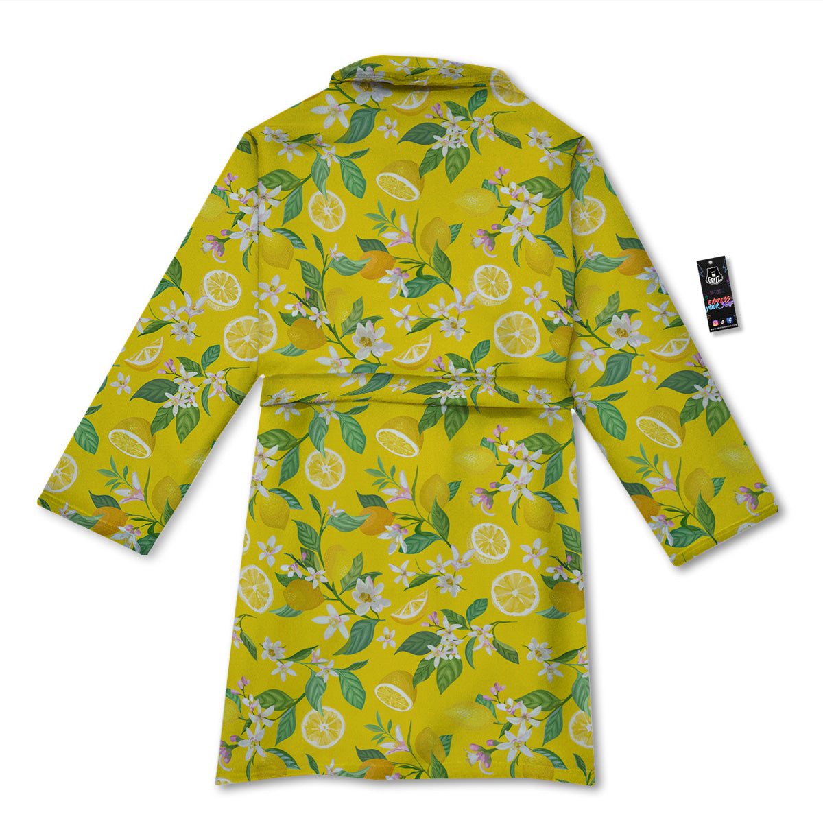 Lemon Yellow Topic Fruits Print Pattern Bathrobe-grizzshop