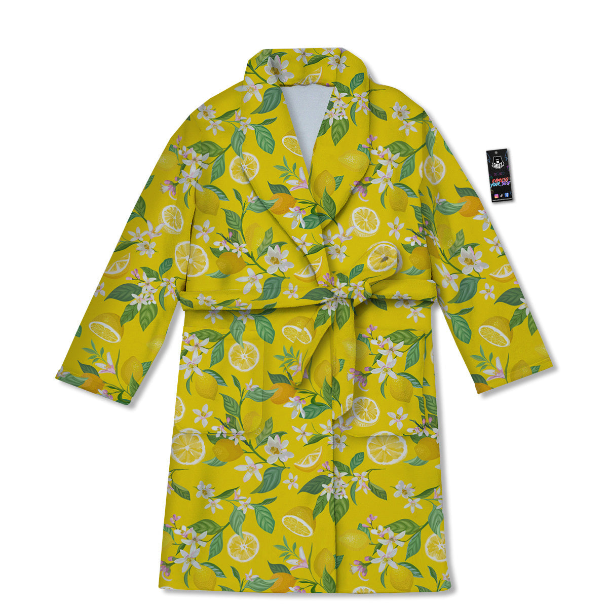 Lemon Yellow Topic Fruits Print Pattern Bathrobe-grizzshop