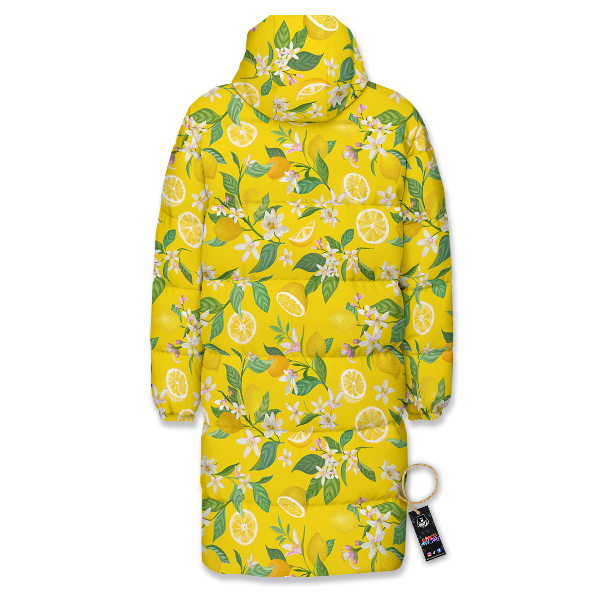Lemon Yellow Topic Fruits Print Pattern Long Down Jacket-grizzshop