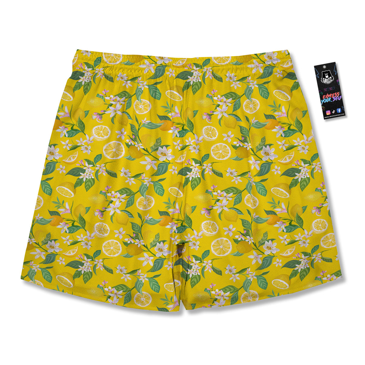 Lemon Yellow Topic Fruits Print Pattern Men's Running Shorts-grizzshop