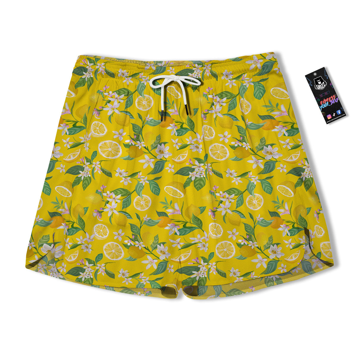 Lemon Yellow Topic Fruits Print Pattern Men's Running Shorts-grizzshop