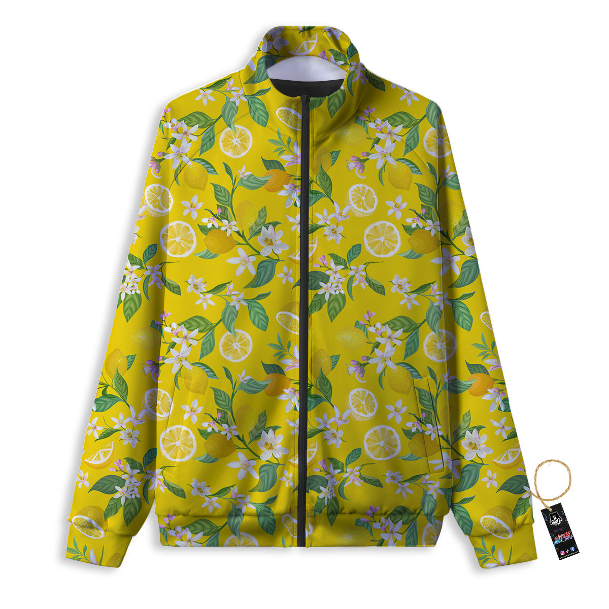 Lemon Yellow Topic Fruits Print Pattern Track Jacket-grizzshop