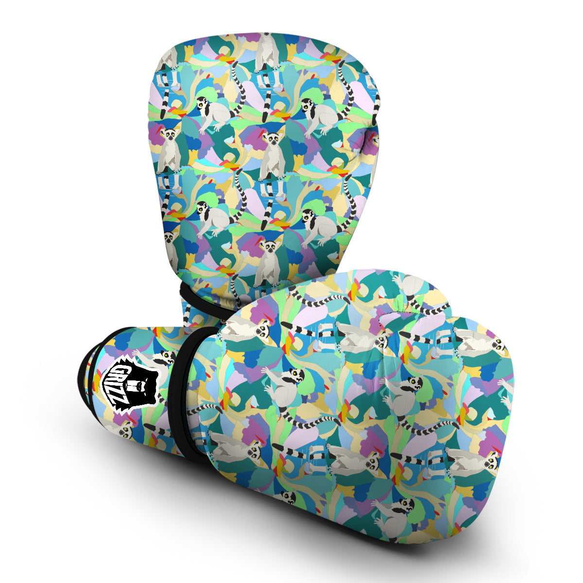 Lemur Colorful Pattern Print Boxing Gloves-grizzshop