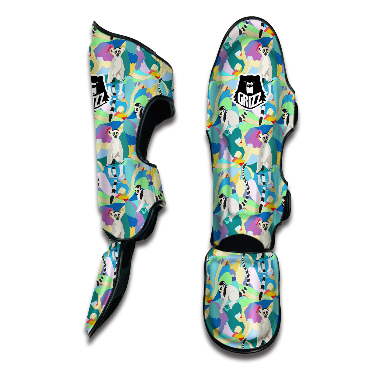 Lemur Colorful Pattern Print Muay Thai Shin Guards-grizzshop